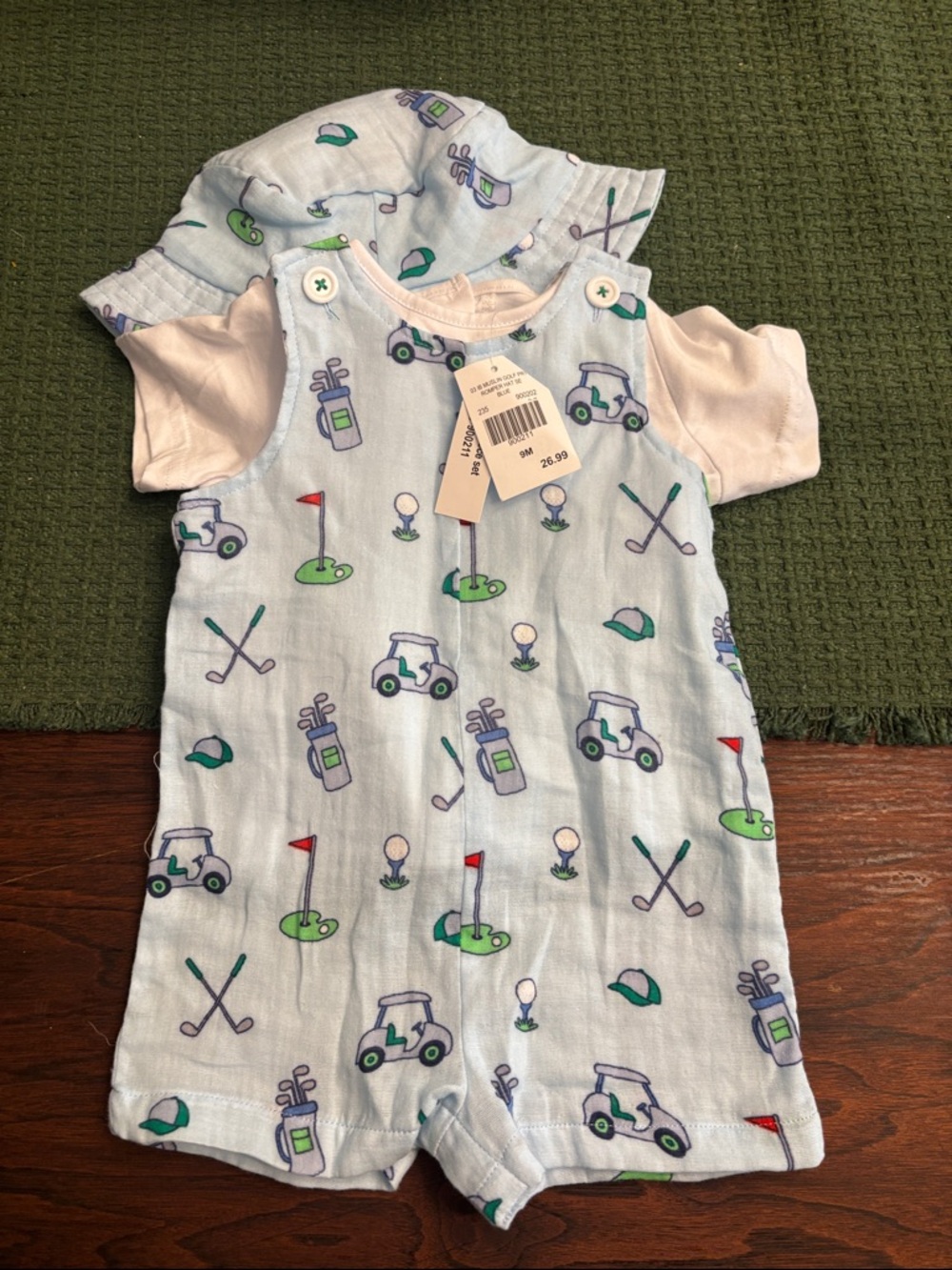 Matching muslin Golf set with bucket hat baby boy